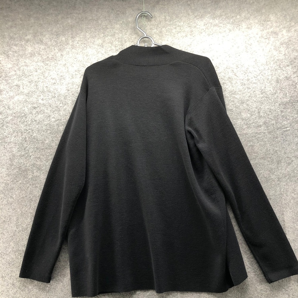 Vintage Eileen Fisher 100% Wool Italian Yarn Open Front Cardigan Jacket Black L - Picture 2 of 9
